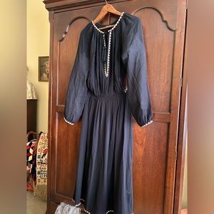 Talitha maxi dress - black silk with embroidered neck and cuff detail